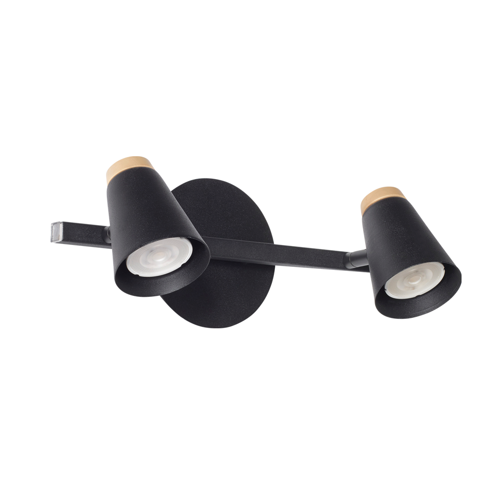APLIQUE 2 LUCES C/BARRAL NEGRO C/MADERA CONICO